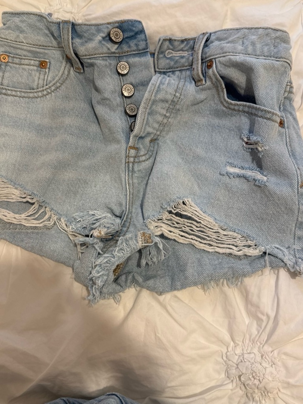PacSun Light Blue Distressed Denim Button-Fly Shorts